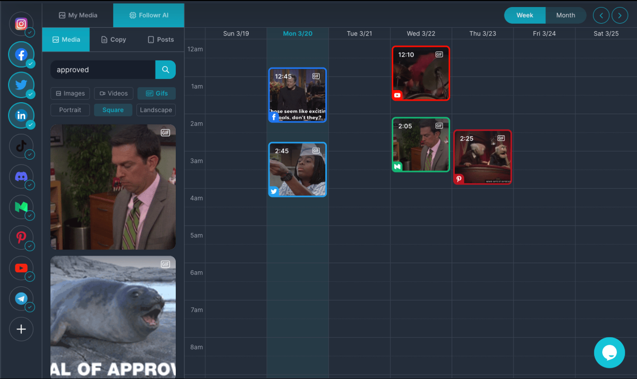 OmniSocial calendar interface showing scheduled posts across multiple platforms