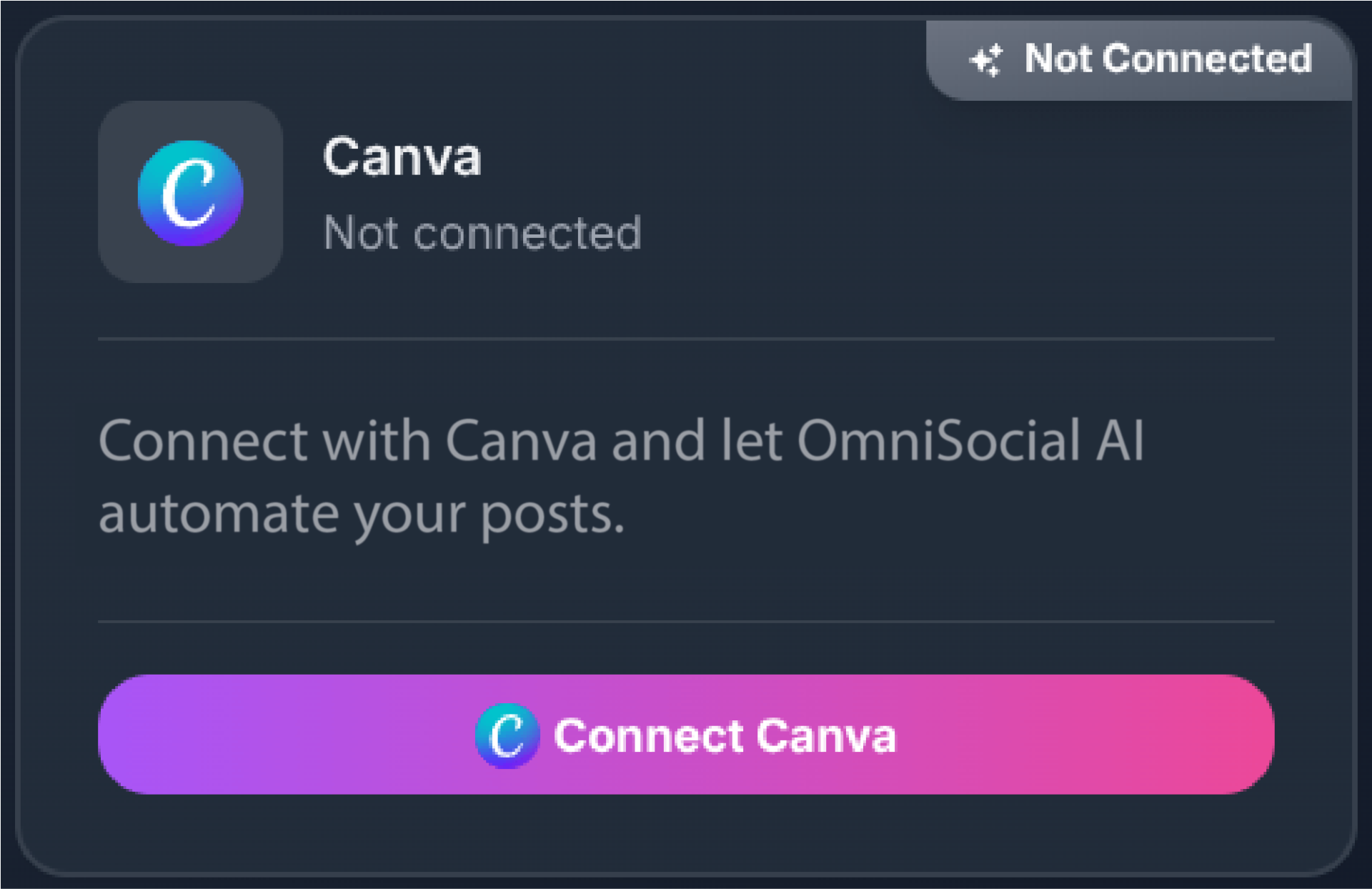Canva integration showing connect interface for automated post creation
